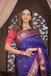 Gauri Chandrakor ~ Handloom Pure Silk Paithani with Fancy Peacock Pallu in Royal Blue and Purple - verymuchindian.com