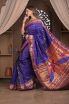 Gauri Chandrakor ~ Handloom Pure Silk Paithani with Fancy Peacock Pallu in Royal Blue and Purple - verymuchindian.com