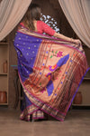 Gauri Chandrakor ~ Handloom Pure Silk Paithani with Fancy Peacock Pallu in Royal Blue and Purple - verymuchindian.com