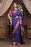 Gauri Chandrakor ~ Handloom Pure Silk Paithani with Fancy Peacock Pallu in Royal Blue and Purple - verymuchindian.com