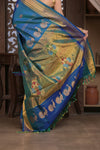 Gauri ~ Handloom Pure Silk Maharani Paithani with Maharani Pallu in Azure Blue - verymuchindian.com