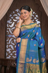 Gauri ~ Handloom Pure Silk Maharani Paithani with Maharani Pallu in Azure Blue - verymuchindian.com