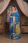 Gauri ~ Handloom Pure Silk Maharani Paithani with Maharani Pallu in Azure Blue - verymuchindian.com