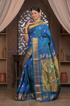 Gauri ~ Handloom Pure Silk Maharani Paithani with Maharani Pallu in Azure Blue - verymuchindian.com