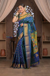 Gauri ~ Handloom Pure Silk Maharani Paithani with Maharani Pallu in Azure Blue and Green - verymuchindian.com