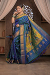 Gauri ~ Handloom Pure Silk Maharani Paithani with Maharani Pallu in Azure Blue and Green - verymuchindian.com