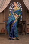 Gauri ~ Handloom Pure Silk Maharani Paithani with Maharani Pallu in Azure Blue and Green - verymuchindian.com