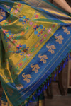 Gauri ~ Handloom Pure Silk Maharani Paithani with Maharani Pallu in Azure Blue and Green - verymuchindian.com