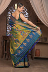 Gauri ~ Handloom Pure Silk Maharani Paithani with Maharani Pallu in Azure Blue and Green - verymuchindian.com