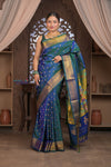Gauri ~ Handloom Pure Silk Maharani Paithani with Maharani Pallu in Azure Blue and Green - verymuchindian.com