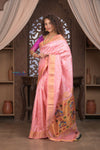 Gauri ~ Handloom Pure Silk Maharani Paithani with Maharani Pallu in Blush Peach - verymuchindian.com