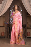 Gauri ~ Handloom Pure Silk Maharani Paithani with Maharani Pallu in Blush Peach - verymuchindian.com