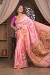 Gauri ~ Handloom Pure Silk Maharani Paithani with Maharani Pallu in Blush Peach - verymuchindian.com