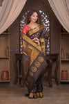 Gauri ~ Handloom Pure Silk Maharani Paithani with Maharani Pallu in Dark Brown - verymuchindian.com
