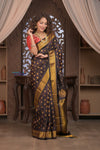 Gauri ~ Handloom Pure Silk Maharani Paithani with Maharani Pallu in Dark Brown - verymuchindian.com