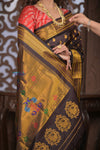 Gauri ~ Handloom Pure Silk Maharani Paithani with Maharani Pallu in Dark Brown - verymuchindian.com