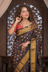Gauri ~ Handloom Pure Silk Maharani Paithani with Maharani Pallu in Dark Brown - verymuchindian.com