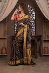 Gauri ~ Handloom Pure Silk Maharani Paithani with Maharani Pallu in Dark Brown - verymuchindian.com