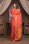 Gauri ~ Handloom Pure Silk Maharani Paithani with Maharani Pallu in Dual Tone Pink Red - verymuchindian.com