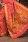 Gauri ~ Handloom Pure Silk Maharani Paithani with Maharani Pallu in Dual Tone Pink Red - verymuchindian.com