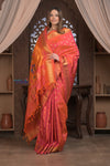 Gauri ~ Handloom Pure Silk Maharani Paithani with Maharani Pallu in Dual Tone Pink Red - verymuchindian.com