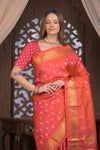 Gauri ~ Handloom Pure Silk Maharani Paithani with Maharani Pallu in Dual Tone Pink Red - verymuchindian.com