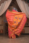 Gauri ~ Handloom Pure Silk Maharani Paithani with Maharani Pallu in Dual Tone Pink Red - verymuchindian.com