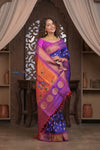 Gauri ~ Handloom Pure Silk Maharani Paithani with Maharani Pallu in Royal Blue and Pink - verymuchindian.com