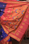 Gauri ~ Handloom Pure Silk Maharani Paithani with Maharani Pallu in Royal Blue and Rani Pink - verymuchindian.com
