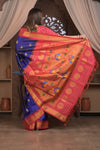 Gauri ~ Handloom Pure Silk Maharani Paithani with Maharani Pallu in Royal Blue and Rani Pink - verymuchindian.com