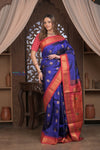 Gauri ~ Handloom Pure Silk Maharani Paithani with Maharani Pallu in Royal Blue and Rani Pink - verymuchindian.com