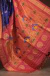 Gauri ~ Handloom Pure Silk Maharani Paithani with Maharani Pallu in Royal Blue and Rani Pink - verymuchindian.com