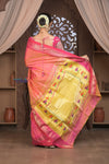 Gauri ~ Handloom Pure Silk Paithani with Designer Tawa Lotus Pallu in Orange and Pink - verymuchindian.com