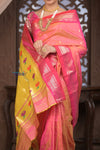 Gauri ~ Handloom Pure Silk Paithani with Designer Tawa Lotus Pallu in Orange and Pink - verymuchindian.com