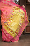 Gauri ~ Handloom Pure Silk Paithani with Designer Tawa Lotus Pallu in Orange and Pink - verymuchindian.com