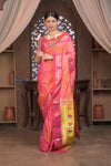 Gauri ~ Handloom Pure Silk Paithani with Designer Tawa Lotus Pallu in Orange and Pink - verymuchindian.com
