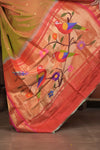 Gauri ~ Handloom Pure Silk Paithani with Fancy Parrot Pallu in Dual Tone Red Green - verymuchindian.com
