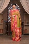 Gauri ~ Handloom Pure Silk Paithani with Fancy Parrot Pallu in Dual Tone Red Green - verymuchindian.com