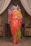 Gauri ~ Handloom Pure Silk Paithani with Fancy Parrot Pallu in Dual Tone Red Green - verymuchindian.com