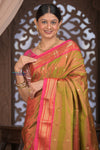 Gauri ~ Handloom Pure Silk Paithani with Fancy Parrot Pallu in Dual Tone Red Green - verymuchindian.com