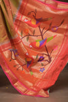 Gauri ~ Handloom Pure Silk Paithani with Fancy Parrot Pallu in Dual Tone Red Green - verymuchindian.com