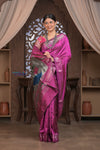 Gauri ~ Handloom Pure Silk Paithani with Fancy Peacock Pallu in Gleaming Violet - verymuchindian.com