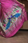 Gauri ~ Handloom Pure Silk Paithani with Fancy Peacock Pallu in Gleaming Violet - verymuchindian.com