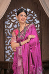 Gauri ~ Handloom Pure Silk Paithani with Fancy Peacock Pallu in Gleaming Violet - verymuchindian.com