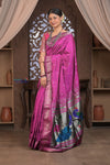 Gauri ~ Handloom Pure Silk Paithani with Fancy Peacock Pallu in Gleaming Violet - verymuchindian.com