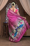 Gauri ~ Handloom Pure Silk Paithani with Fancy Peacock Pallu in Gleaming Violet - verymuchindian.com