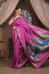 Gauri ~ Handloom Pure Silk Paithani with Fancy Peacock Pallu in Gleaming Violet - verymuchindian.com