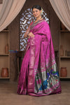 Gauri ~ Handloom Pure Silk Paithani with Fancy Peacock Pallu in Gleaming Violet - verymuchindian.com