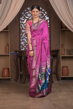 Gauri ~ Handloom Pure Silk Paithani with Fancy Peacock Pallu in Gleaming Violet - verymuchindian.com