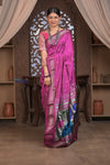 Gauri ~ Handloom Pure Silk Paithani with Fancy Peacock Pallu in Gleaming Violet - verymuchindian.com